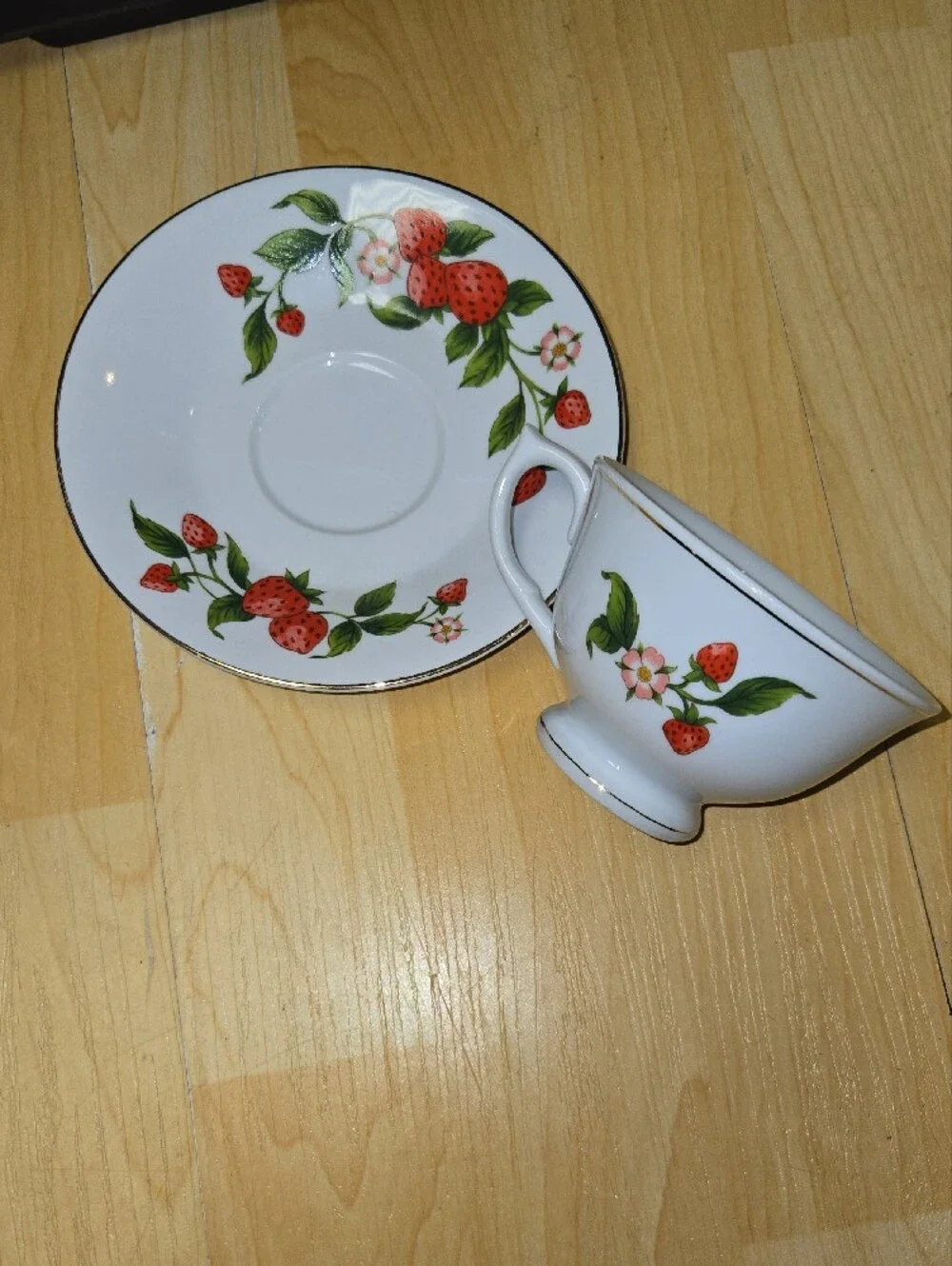 Fine Porcelain Strawberry Tea Cup and Saucer